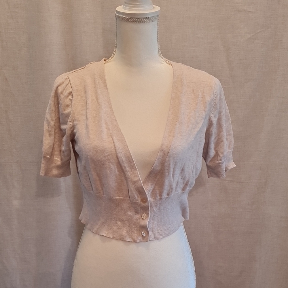 Target Cream V-Neck Puff Sleeve Cardigan Or Bolero, Front Button, GUC